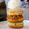 Doughnut and ice-cream stack.