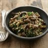 Farro with mushrooms and silverbeet is a simple autumn dinner. 