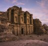 The magnificent monastery located on the top of Petra, at sunset.