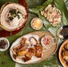 Clockwise from left: Cebu lechon (charcoal roast pork); longanisa fried rice; crisp bicol xpress (spicy fried pork belly in coconut curry); and humba na manok (braised soy chicken) from Sydney Cebu Lechon in Enmore.