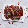 Contrasting flavours: Sticky pork ribs mean sticky fingers.