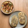 Fava bean hummus, crisp chickpeas and flatbread at Prince Dining Room in St Kilda.