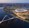 Optus Stadium is bordered by the Swan River.