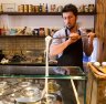 Harun Yalcin stretching Turkish ice-cream at his cafe Cuppa Turca in Northcote.  