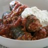 Zucchini stuffed with lamb and rice.