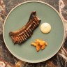 Grilled pork rib with oyster emulsion.