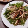 Chicken and pancetta salad with parsnip crisps.