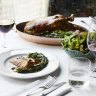 Dry-aged duck from the wood oven served with Cumberland sauce and endive at Gimlet at Cavendish House, Melbourne.