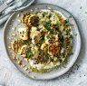 Hetty McKinnon's Charred cauliflower salad with lemony whipped feta and pine nuts. 