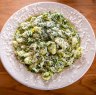 Orecchiette scattered with salted ricotta.