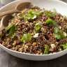 Quinoa and red rice salad with spicy cauliflower and black lentils.