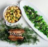 Chef Peter Gilmore's spring pea and bean salad, roast rack of lamb with rosemary salt and kipfler potatoes with anchovy butter recipes.