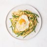 Asparagus, fried egg, brown butter, walnut from Elizabeth Hewson's new cookbook.