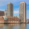 The waterfront skyline including the Boston Harbor Hotel at Rowes Wharf.