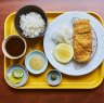 Lunchtime is all about rice sets, such as tonkatsu with condiments from the Moon Mart range.