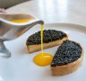 Caviar and scallop mousseline pie with citrus butter.