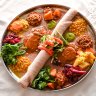 Omnivore combination platter on injera bread.
