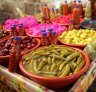 Pickled vegetables for sale on the streets of Nablus.