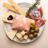 Antipasto for one, with mortadella-wrapped stracciatella (centre).