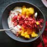 Coconut yoghurt with two granitas.