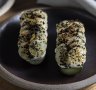 Go-to dish: Charred cucumber with smoked yoghurt, muscat grapes and shichimi.