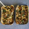 Pumpkin, chickpea and chermoula pies with optimum crisp filo coverage.