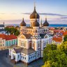 Alexander Nevsky cathedral and St Mary's Cathedral at sunset in Tallinn, Estonia.