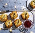 Christmas sausage rolls with turkey, bacon and cranberry.