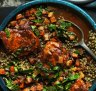 Neil Perry's braised chicken with lentils and vegetables.