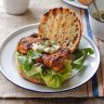 Grilled chicken-thigh burgers with tahini sauce and chilli relish