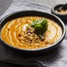 Curried roasted pumpkin soup with tamari nuts. 
