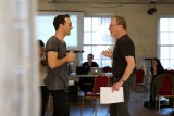 <i>The Tempest</i> director John Bell gives feedback to actor Matthew Backer.