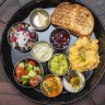Israeli breakfast with scrambled eggs. 