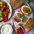 Tabbouleh-inspired bread with whipped feta spread.