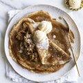 Apple pie crepes aka crepes with apple compote.