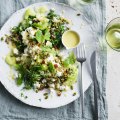 This kale and cauliflower salad is salty, sweet, crunchy and bright.