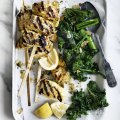 Adam Liaw recipe - Turmeric fish skewers and garlic greens