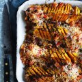 Butternut pumpkin wedges with cous cous and parmesan crust.