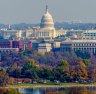 The United States Capitol can be seen from Arlington National Cemetery here on a beautiful fall day in Washington D.C.