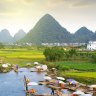 Bamboo rafts on a river near Guilin.