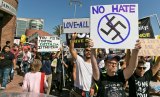 Demonstrators in Los Angeles decry hatred and racism. 
