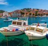 Boats docked in the old Adriatic island town of Hvar, Croatia.