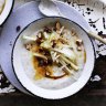 Slow-cooked oat porridge with apple, almond and maple syrup.