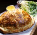 Mulloway fish pasty with sauce tartare and iceberg lettuce at a Peel St cafe.