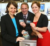 Transport Minister Gladys Berejikilian, Bart Bassett & Tanya Davies promoting the Opal Card as the phasing out of paper tickets continues.