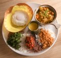 Hip Hopper: a brunchy tasting plate featuring an egg hopper, string hopper, curry (fish, chicken or veg) and condiments.