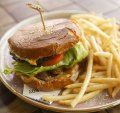 Toasted cheeseburger jaffle and fries.