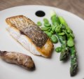 (Fish)head-to-tail: Snapper with its liver, asparagus and broad beans.