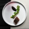 Dry-aged duck breast with parsnip, rapa and gooseberry.