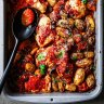 Italy with a detour to Spain: Chicken amatriciana one-tray wonder with chorizo and potatoes.